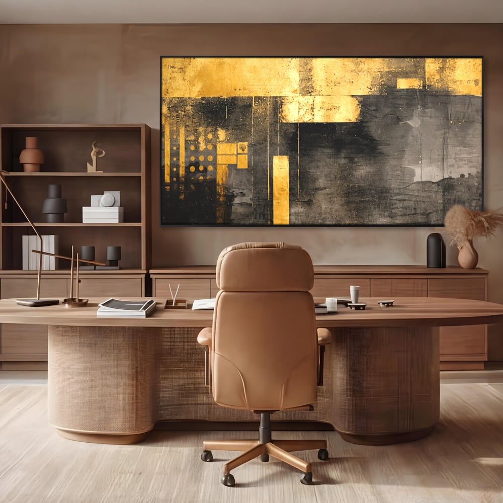Tablou Canvas Premium, LuxCanva® C1293, Aur in noapte, Geometrie, Culori, Abstract, Solemn, Monumental, Arhaic, Lumina, Intuneric, Gold, Simbol, Echilibru, Decorativ, Birou, Living, Dormitor