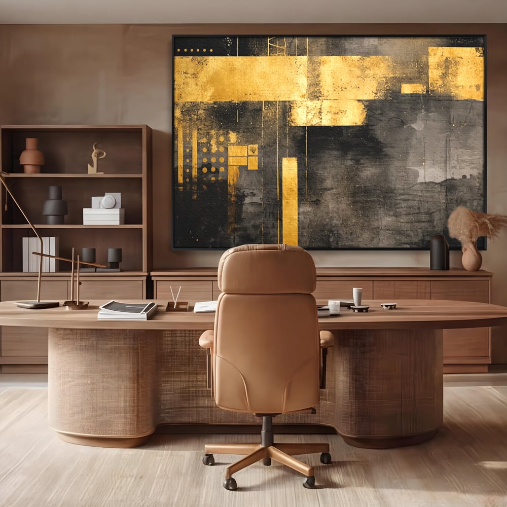 Tablou Canvas Premium, LuxCanva® C1293, Aur in noapte, Geometrie, Culori, Abstract, Solemn, Monumental, Arhaic, Lumina, Intuneric, Gold, Simbol, Echilibru, Decorativ, Birou, Living, Dormitor
