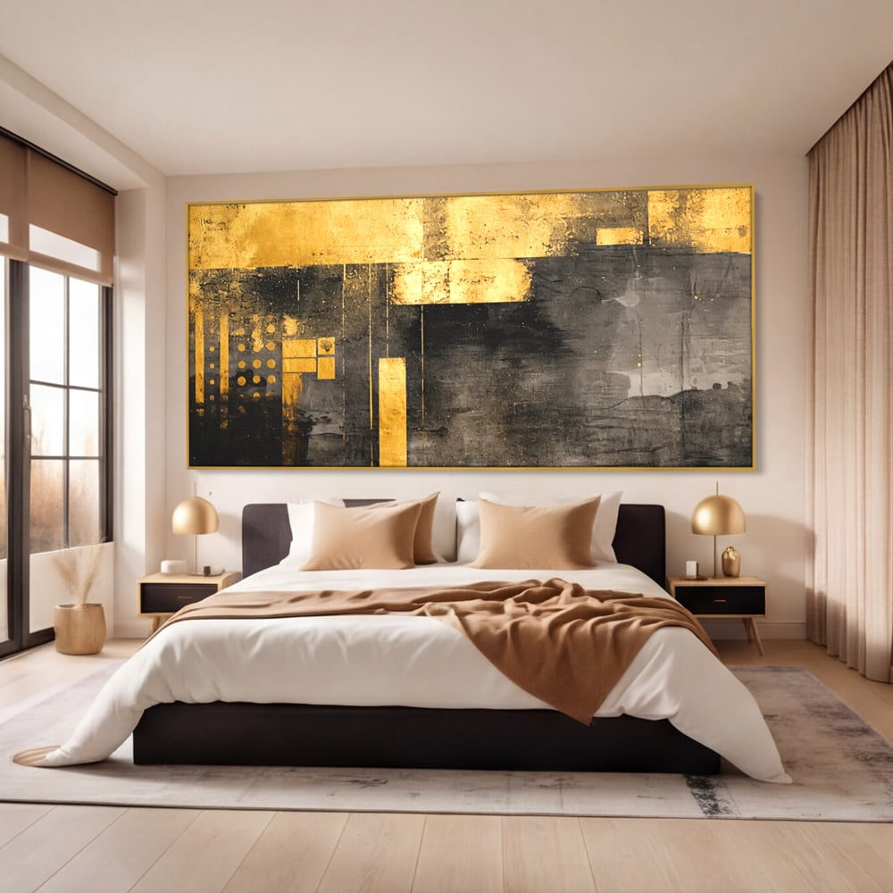Tablou Canvas Premium, LuxCanva® C1293, Aur in noapte, Geometrie, Culori, Abstract, Solemn, Monumental, Arhaic, Lumina, Intuneric, Gold, Simbol, Echilibru, Decorativ, Birou, Living, Dormitor