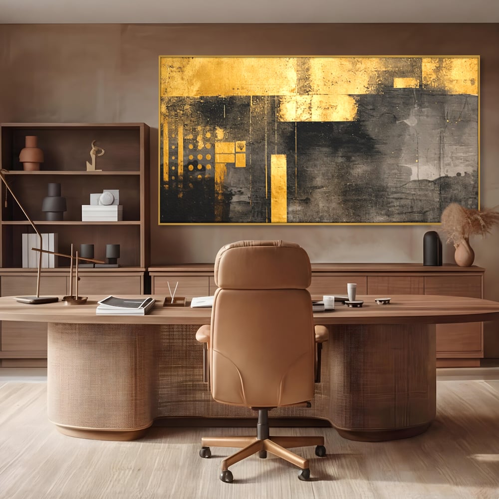 Tablou Canvas Premium, LuxCanva® C1293, Aur in noapte, Geometrie, Culori, Abstract, Solemn, Monumental, Arhaic, Lumina, Intuneric, Gold, Simbol, Echilibru, Decorativ, Birou, Living, Dormitor