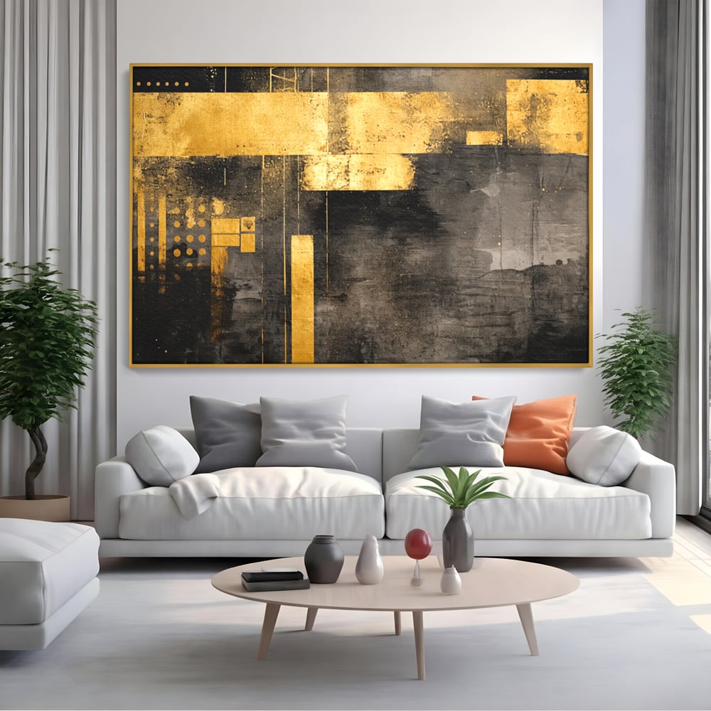 Tablou Canvas Premium, LuxCanva® C1293, Aur in noapte, Geometrie, Culori, Abstract, Solemn, Monumental, Arhaic, Lumina, Intuneric, Gold, Simbol, Echilibru, Decorativ, Birou, Living, Dormitor