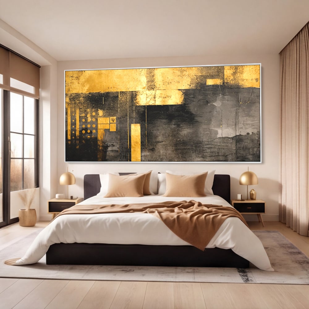 Tablou Canvas Premium, LuxCanva® C1293, Aur in noapte, Geometrie, Culori, Abstract, Solemn, Monumental, Arhaic, Lumina, Intuneric, Gold, Simbol, Echilibru, Decorativ, Birou, Living, Dormitor