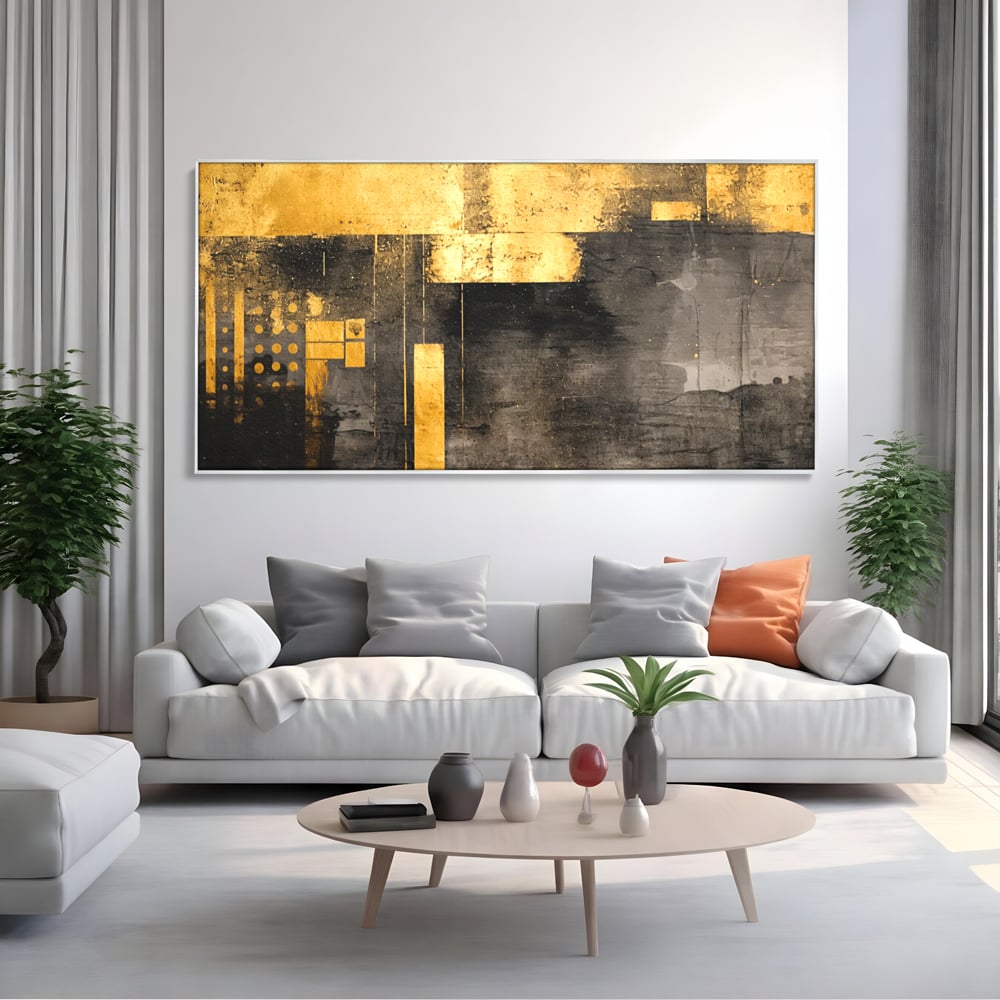 Tablou Canvas Premium, LuxCanva® C1293, Aur in noapte, Geometrie, Culori, Abstract, Solemn, Monumental, Arhaic, Lumina, Intuneric, Gold, Simbol, Echilibru, Decorativ, Birou, Living, Dormitor
