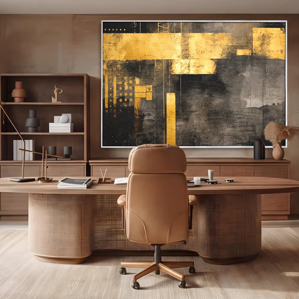 Tablou Canvas Premium, LuxCanva® C1293, Aur in noapte, Geometrie, Culori, Abstract, Solemn, Monumental, Arhaic, Lumina, Intuneric, Gold, Simbol, Echilibru, Decorativ, Birou, Living, Dormitor