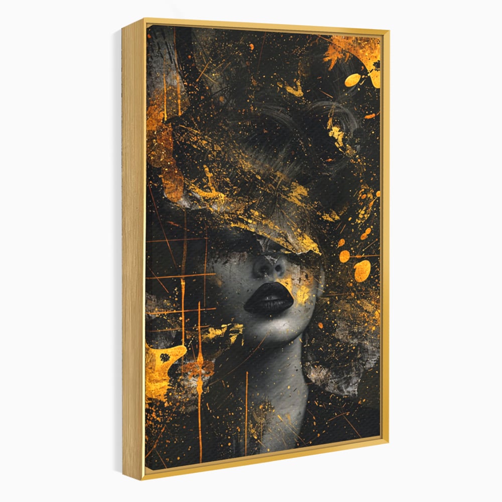 Leinwand Premium Canvas Wandkunst, LuxCanva® C1294, Frau als Geheimnis, Abstrakt, Portrait, Gold, Schwarz, Frau, Drama, Stille, Schweigen, Gesicht, Schönheit, Atmen, Nacht, Diva, Podium, Büro, Wohnen, Schlafzimmer