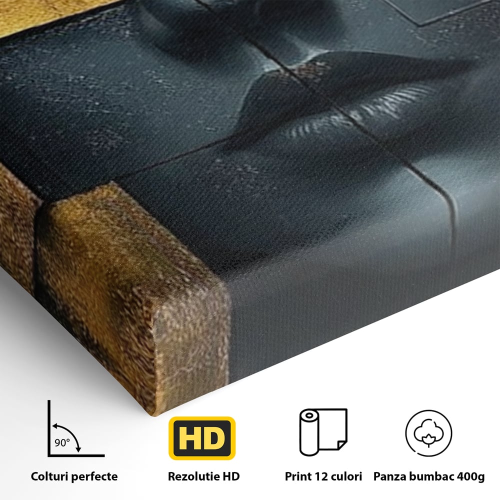 Leinwand Premium Canvas Wandkunst, LuxCanva® C1295, Frau als Tempel, Abstrakt, Porträt, Gold, Schwarz, Frau, Stille, Stille, Fliesen, Geometrie, Gesicht, Ruhe, Augen, Seele, Raffiniert, Büro, Wohnzimmer, Schlafzimmer