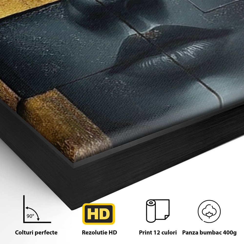 Leinwand Premium Canvas Wandkunst, LuxCanva® C1295, Frau als Tempel, Abstrakt, Porträt, Gold, Schwarz, Frau, Stille, Stille, Fliesen, Geometrie, Gesicht, Ruhe, Augen, Seele, Raffiniert, Büro, Wohnzimmer, Schlafzimmer