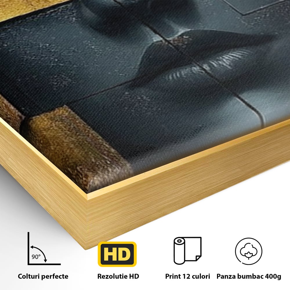 Leinwand Premium Canvas Wandkunst, LuxCanva® C1295, Frau als Tempel, Abstrakt, Porträt, Gold, Schwarz, Frau, Stille, Stille, Fliesen, Geometrie, Gesicht, Ruhe, Augen, Seele, Raffiniert, Büro, Wohnzimmer, Schlafzimmer