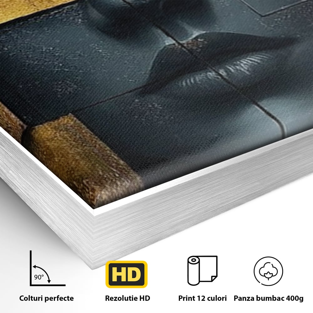 Leinwand Premium Canvas Wandkunst, LuxCanva® C1295, Frau als Tempel, Abstrakt, Porträt, Gold, Schwarz, Frau, Stille, Stille, Fliesen, Geometrie, Gesicht, Ruhe, Augen, Seele, Raffiniert, Büro, Wohnzimmer, Schlafzimmer