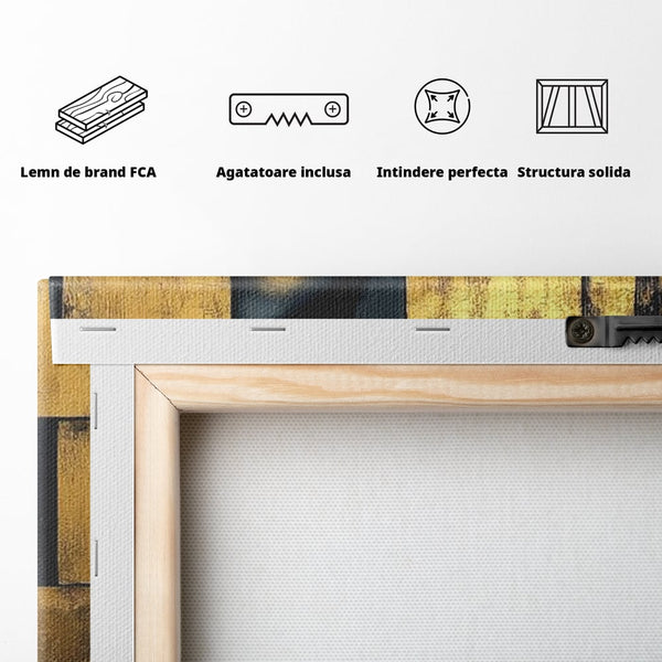 Leinwand Premium Canvas Wandkunst, LuxCanva® C1295, Frau als Tempel, Abstrakt, Porträt, Gold, Schwarz, Frau, Stille, Stille, Fliesen, Geometrie, Gesicht, Ruhe, Augen, Seele, Raffiniert, Büro, Wohnzimmer, Schlafzimmer