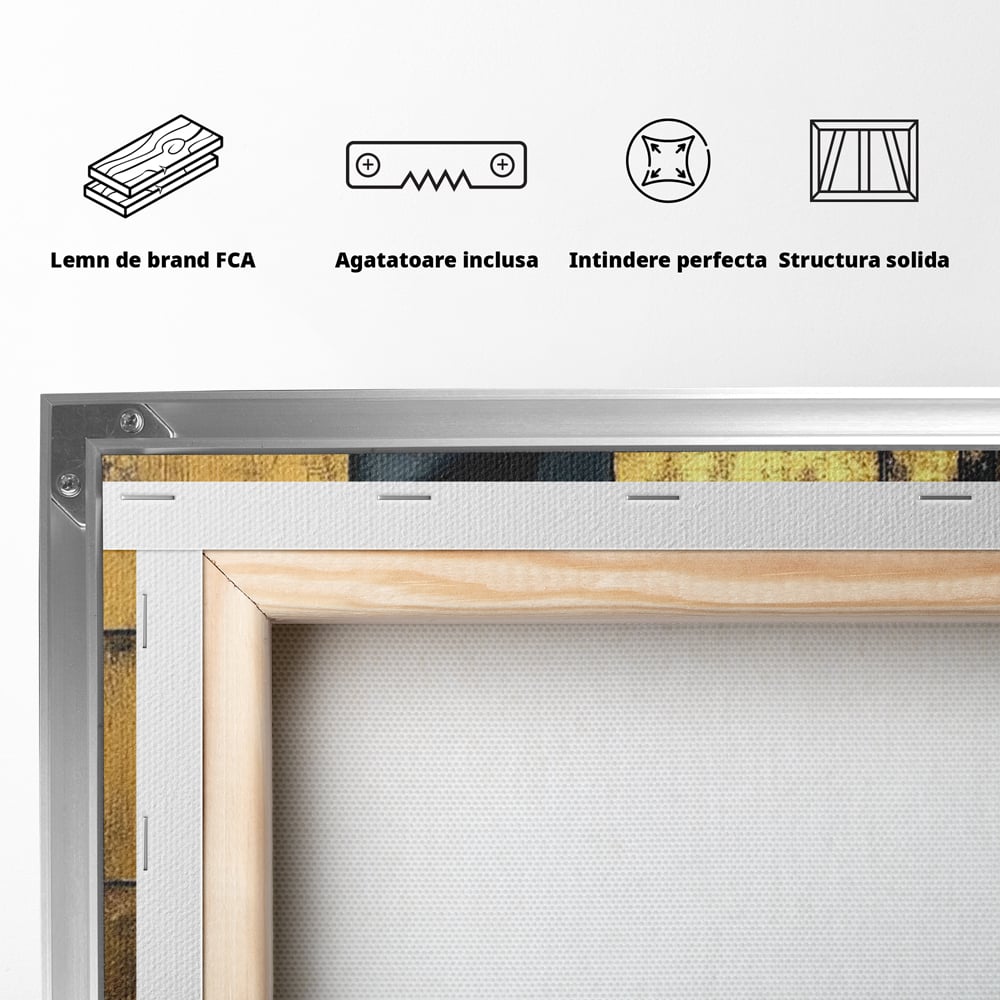 Leinwand Premium Canvas Wandkunst, LuxCanva® C1295, Frau als Tempel, Abstrakt, Porträt, Gold, Schwarz, Frau, Stille, Stille, Fliesen, Geometrie, Gesicht, Ruhe, Augen, Seele, Raffiniert, Büro, Wohnzimmer, Schlafzimmer