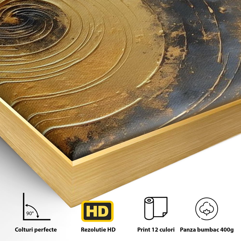 Tablou Canvas Premium, LuxCanva® C1296, Timp in rotatie, Abstract, Aur, Negru, Spirala, Centru, Univers, Memorie, Rotire, Haos, Decoratiune, Cosmologic, Mister, Uragan, Birou, Living, Dormitor