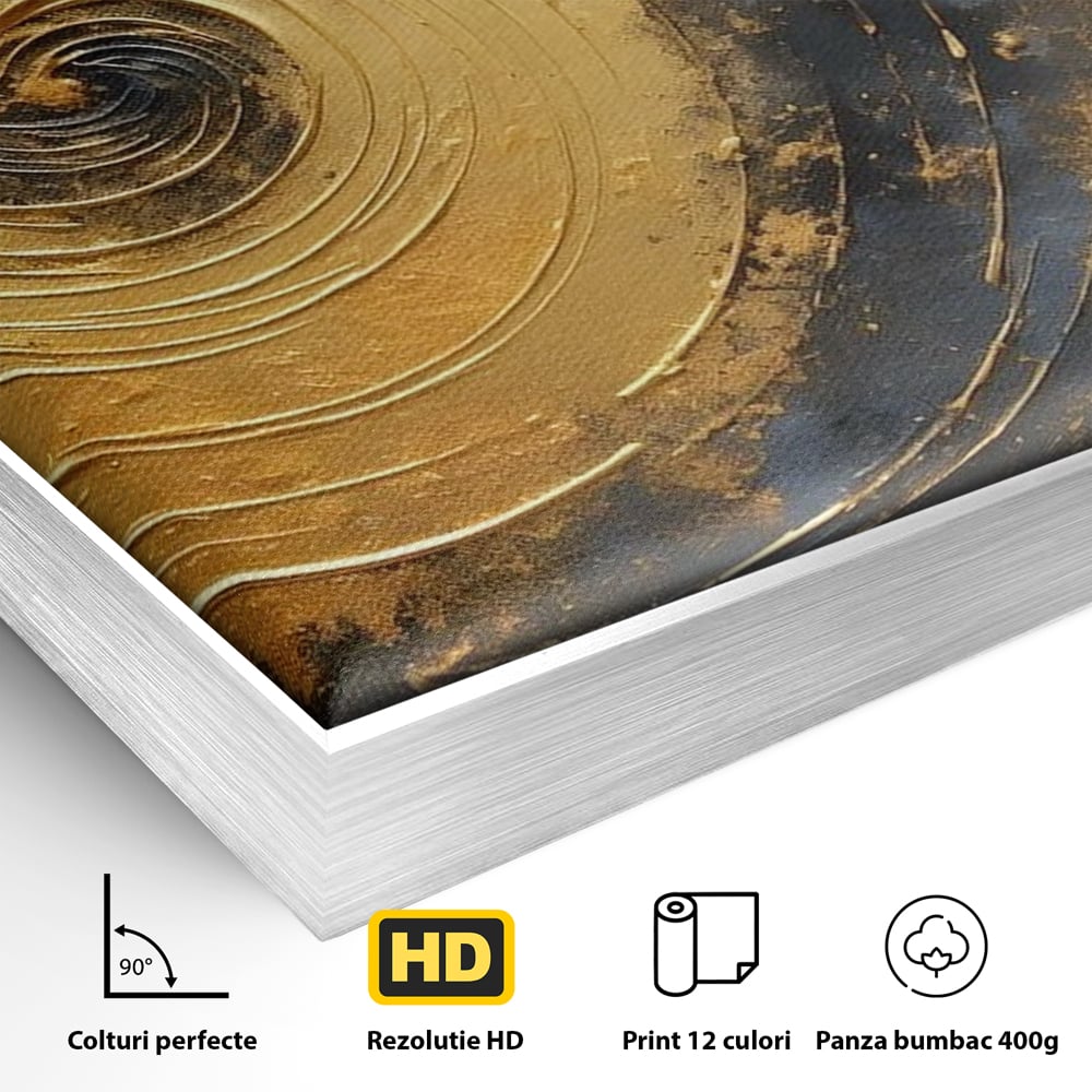 Tablou Canvas Premium, LuxCanva® C1296, Timp in rotatie, Abstract, Aur, Negru, Spirala, Centru, Univers, Memorie, Rotire, Haos, Decoratiune, Cosmologic, Mister, Uragan, Birou, Living, Dormitor