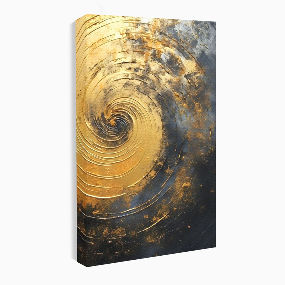 Tablou Canvas Premium, LuxCanva® C1296, Timp in rotatie, Abstract, Aur, Negru, Spirala, Centru, Univers, Memorie, Rotire, Haos, Decoratiune, Cosmologic, Mister, Uragan, Birou, Living, Dormitor