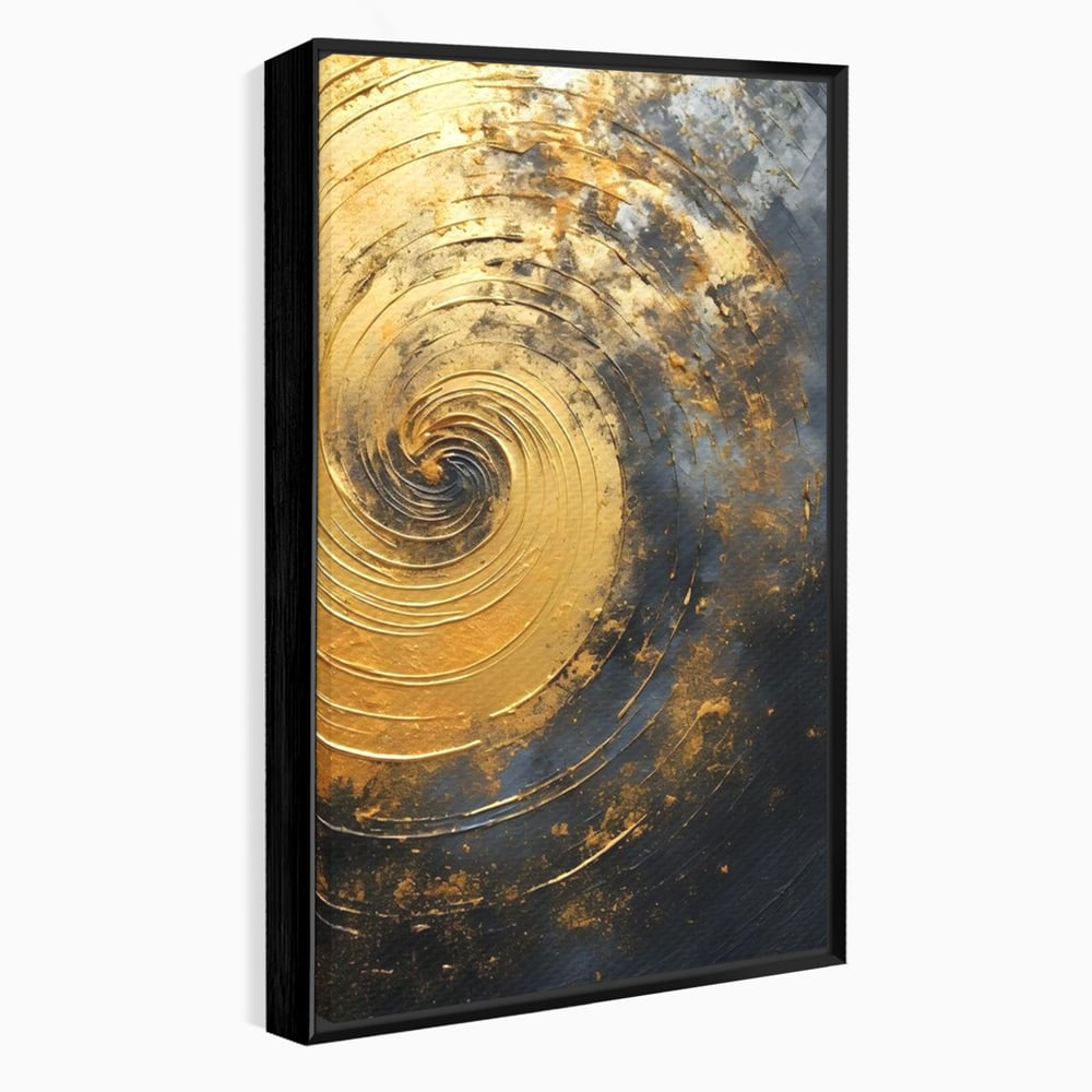 Tablou Canvas Premium, LuxCanva® C1296, Timp in rotatie, Abstract, Aur, Negru, Spirala, Centru, Univers, Memorie, Rotire, Haos, Decoratiune, Cosmologic, Mister, Uragan, Birou, Living, Dormitor
