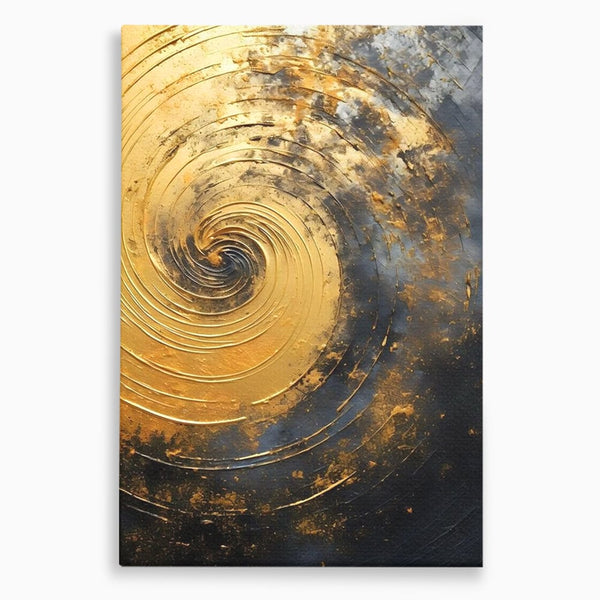 Tablou Canvas Premium, LuxCanva® C1296, Timp in rotatie, Abstract, Aur, Negru, Spirala, Centru, Univers, Memorie, Rotire, Haos, Decoratiune, Cosmologic, Mister, Uragan, Birou, Living, Dormitor