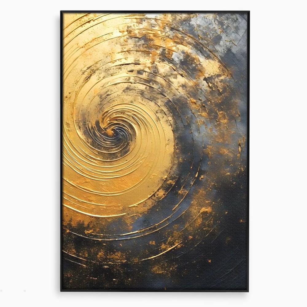 Tablou Canvas Premium, LuxCanva® C1296, Timp in rotatie, Abstract, Aur, Negru, Spirala, Centru, Univers, Memorie, Rotire, Haos, Decoratiune, Cosmologic, Mister, Uragan, Birou, Living, Dormitor