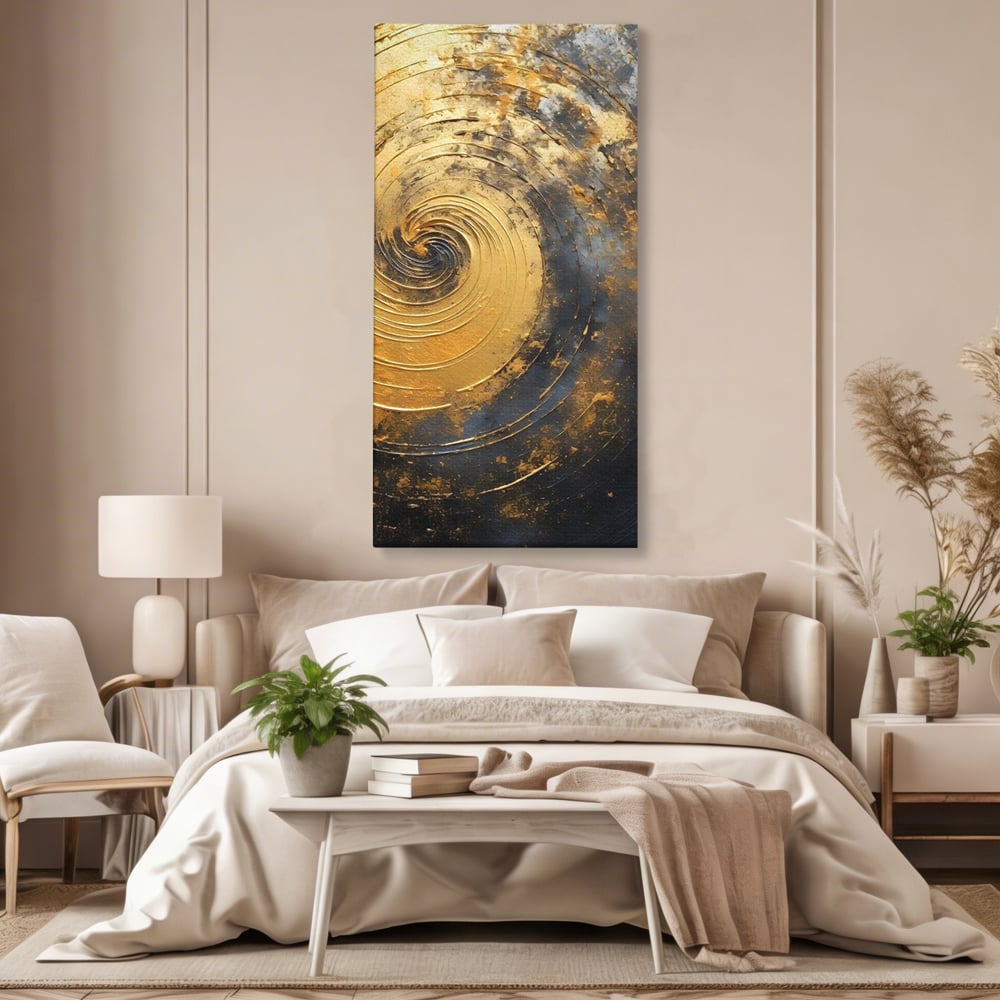 Tablou Canvas Premium, LuxCanva® C1296, Timp in rotatie, Abstract, Aur, Negru, Spirala, Centru, Univers, Memorie, Rotire, Haos, Decoratiune, Cosmologic, Mister, Uragan, Birou, Living, Dormitor