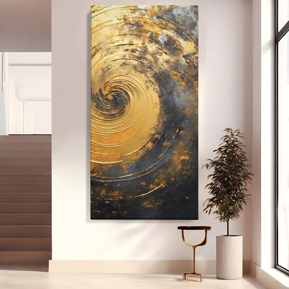 Tablou Canvas Premium, LuxCanva® C1296, Timp in rotatie, Abstract, Aur, Negru, Spirala, Centru, Univers, Memorie, Rotire, Haos, Decoratiune, Cosmologic, Mister, Uragan, Birou, Living, Dormitor
