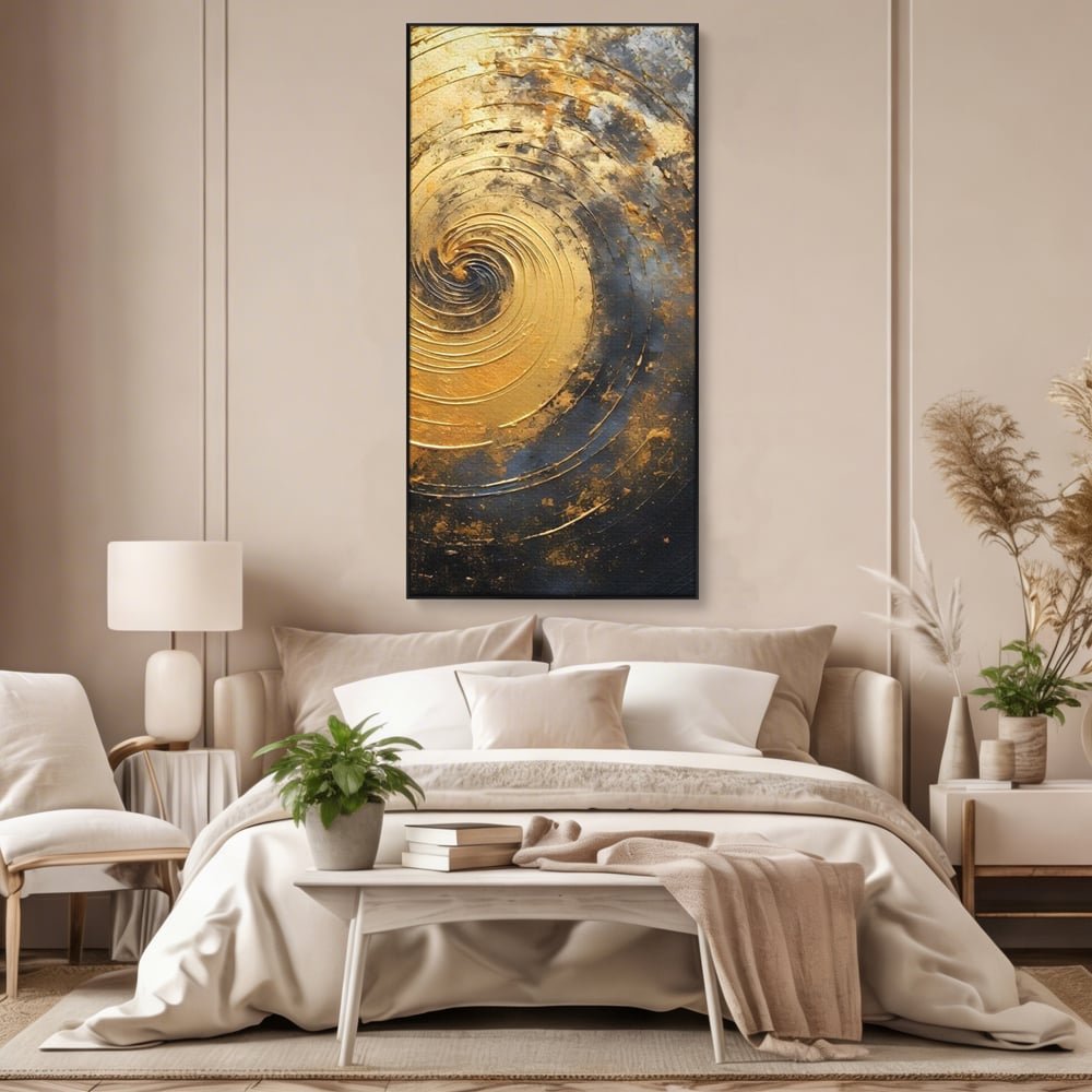 Tablou Canvas Premium, LuxCanva® C1296, Timp in rotatie, Abstract, Aur, Negru, Spirala, Centru, Univers, Memorie, Rotire, Haos, Decoratiune, Cosmologic, Mister, Uragan, Birou, Living, Dormitor