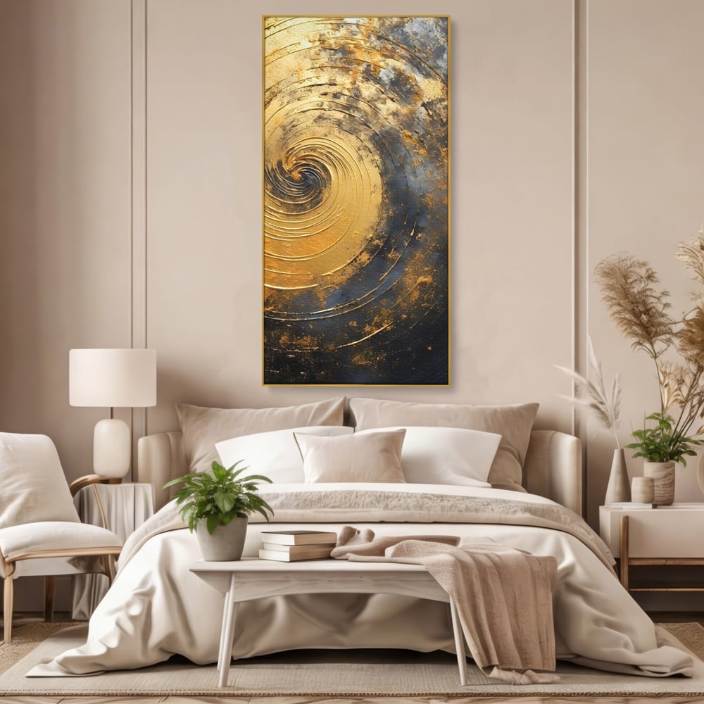 Tablou Canvas Premium, LuxCanva® C1296, Timp in rotatie, Abstract, Aur, Negru, Spirala, Centru, Univers, Memorie, Rotire, Haos, Decoratiune, Cosmologic, Mister, Uragan, Birou, Living, Dormitor