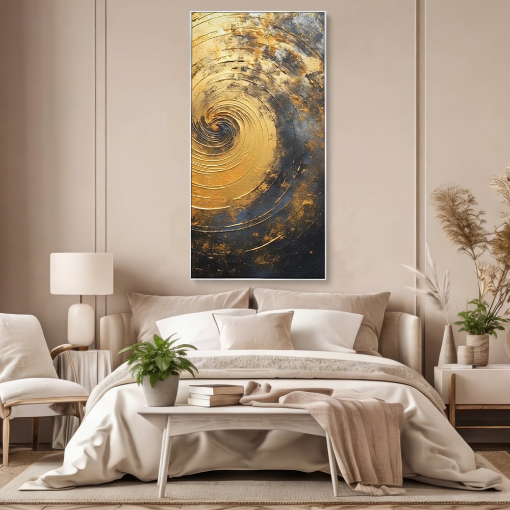 Tablou Canvas Premium, LuxCanva® C1296, Timp in rotatie, Abstract, Aur, Negru, Spirala, Centru, Univers, Memorie, Rotire, Haos, Decoratiune, Cosmologic, Mister, Uragan, Birou, Living, Dormitor