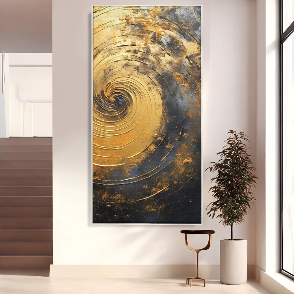 Tablou Canvas Premium, LuxCanva® C1296, Timp in rotatie, Abstract, Aur, Negru, Spirala, Centru, Univers, Memorie, Rotire, Haos, Decoratiune, Cosmologic, Mister, Uragan, Birou, Living, Dormitor