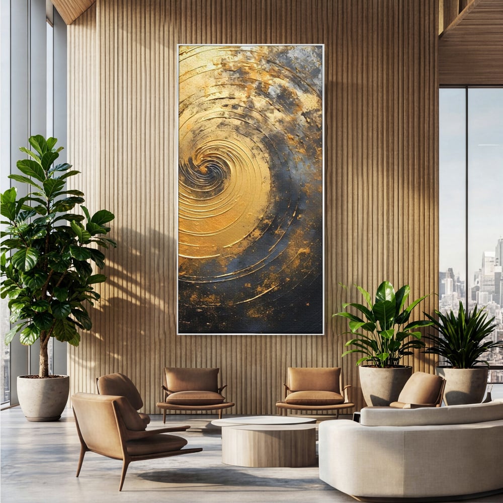 Tablou Canvas Premium, LuxCanva® C1296, Timp in rotatie, Abstract, Aur, Negru, Spirala, Centru, Univers, Memorie, Rotire, Haos, Decoratiune, Cosmologic, Mister, Uragan, Birou, Living, Dormitor