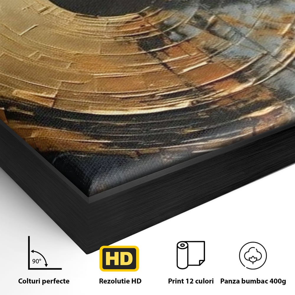 Leinwand Premium Canvas Wall Art, LuxCanva® C1297, Golden Gate, Abstrakt, Gold, Schwarz, Spirale, Zentrum, Universum, Kreis, Schwelle, Schwerkraft, Schwelle, Heilig, Topographie, Kreise, Kreise, Architekturen, Büro, Wohnen, Schlafzimmer