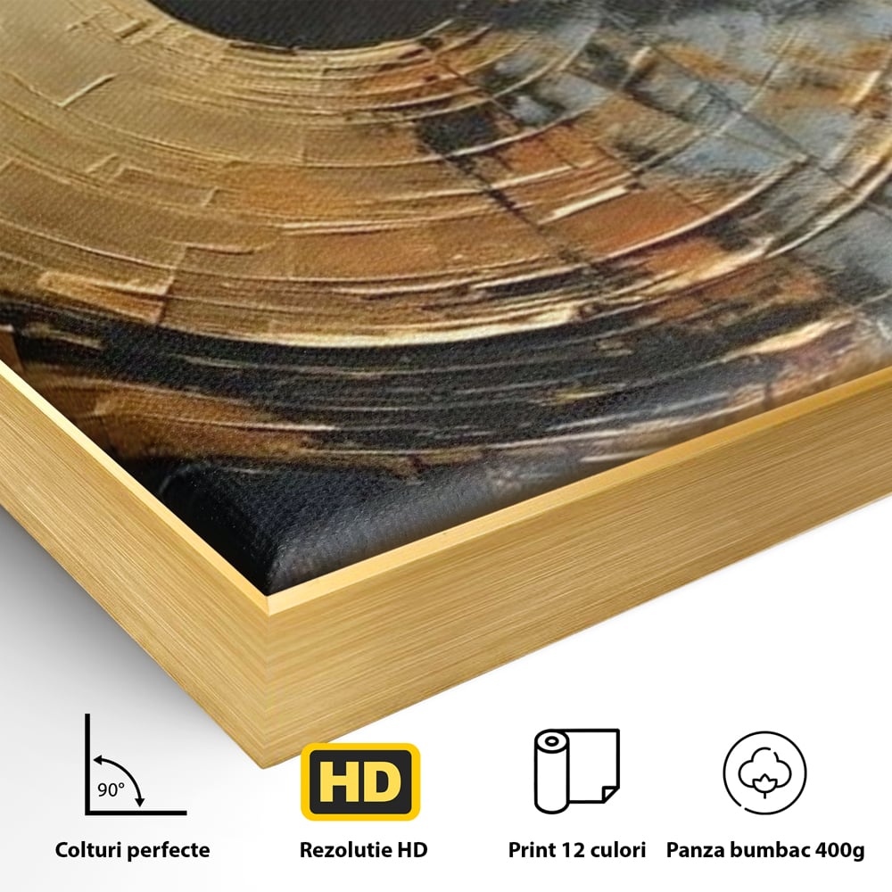 Leinwand Premium Canvas Wall Art, LuxCanva® C1297, Golden Gate, Abstrakt, Gold, Schwarz, Spirale, Zentrum, Universum, Kreis, Schwelle, Schwerkraft, Schwelle, Heilig, Topographie, Kreise, Kreise, Architekturen, Büro, Wohnen, Schlafzimmer