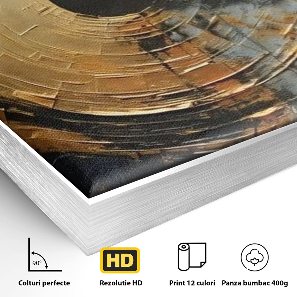 Leinwand Premium Canvas Wall Art, LuxCanva® C1297, Golden Gate, Abstrakt, Gold, Schwarz, Spirale, Zentrum, Universum, Kreis, Schwelle, Schwerkraft, Schwelle, Heilig, Topographie, Kreise, Kreise, Architekturen, Büro, Wohnen, Schlafzimmer