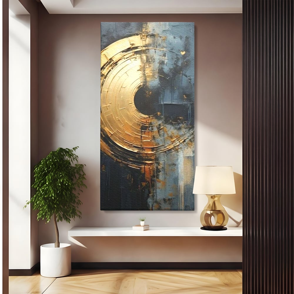 Leinwand Premium Canvas Wall Art, LuxCanva® C1297, Golden Gate, Abstrakt, Gold, Schwarz, Spirale, Zentrum, Universum, Kreis, Schwelle, Schwerkraft, Schwelle, Heilig, Topographie, Kreise, Kreise, Architekturen, Büro, Wohnen, Schlafzimmer