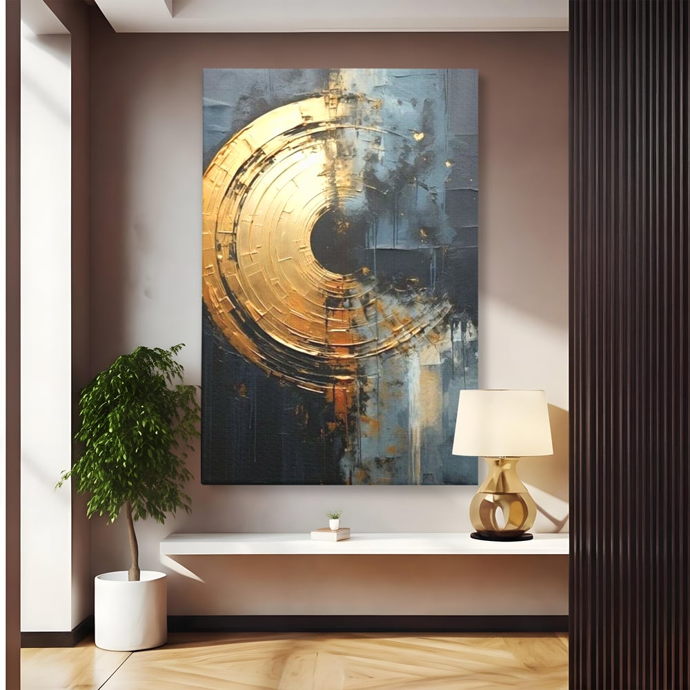 Leinwand Premium Canvas Wall Art, LuxCanva® C1297, Golden Gate, Abstrakt, Gold, Schwarz, Spirale, Zentrum, Universum, Kreis, Schwelle, Schwerkraft, Schwelle, Heilig, Topographie, Kreise, Kreise, Architekturen, Büro, Wohnen, Schlafzimmer