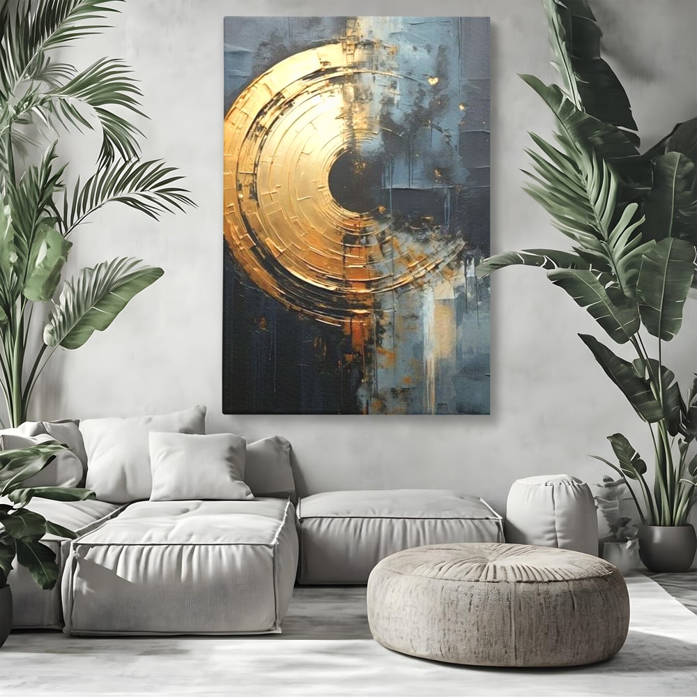 Leinwand Premium Canvas Wall Art, LuxCanva® C1297, Golden Gate, Abstrakt, Gold, Schwarz, Spirale, Zentrum, Universum, Kreis, Schwelle, Schwerkraft, Schwelle, Heilig, Topographie, Kreise, Kreise, Architekturen, Büro, Wohnen, Schlafzimmer