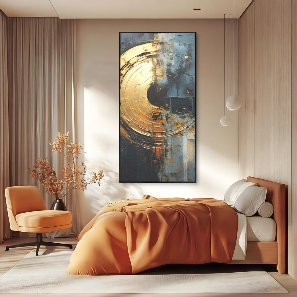 Leinwand Premium Canvas Wall Art, LuxCanva® C1297, Golden Gate, Abstrakt, Gold, Schwarz, Spirale, Zentrum, Universum, Kreis, Schwelle, Schwerkraft, Schwelle, Heilig, Topographie, Kreise, Kreise, Architekturen, Büro, Wohnen, Schlafzimmer