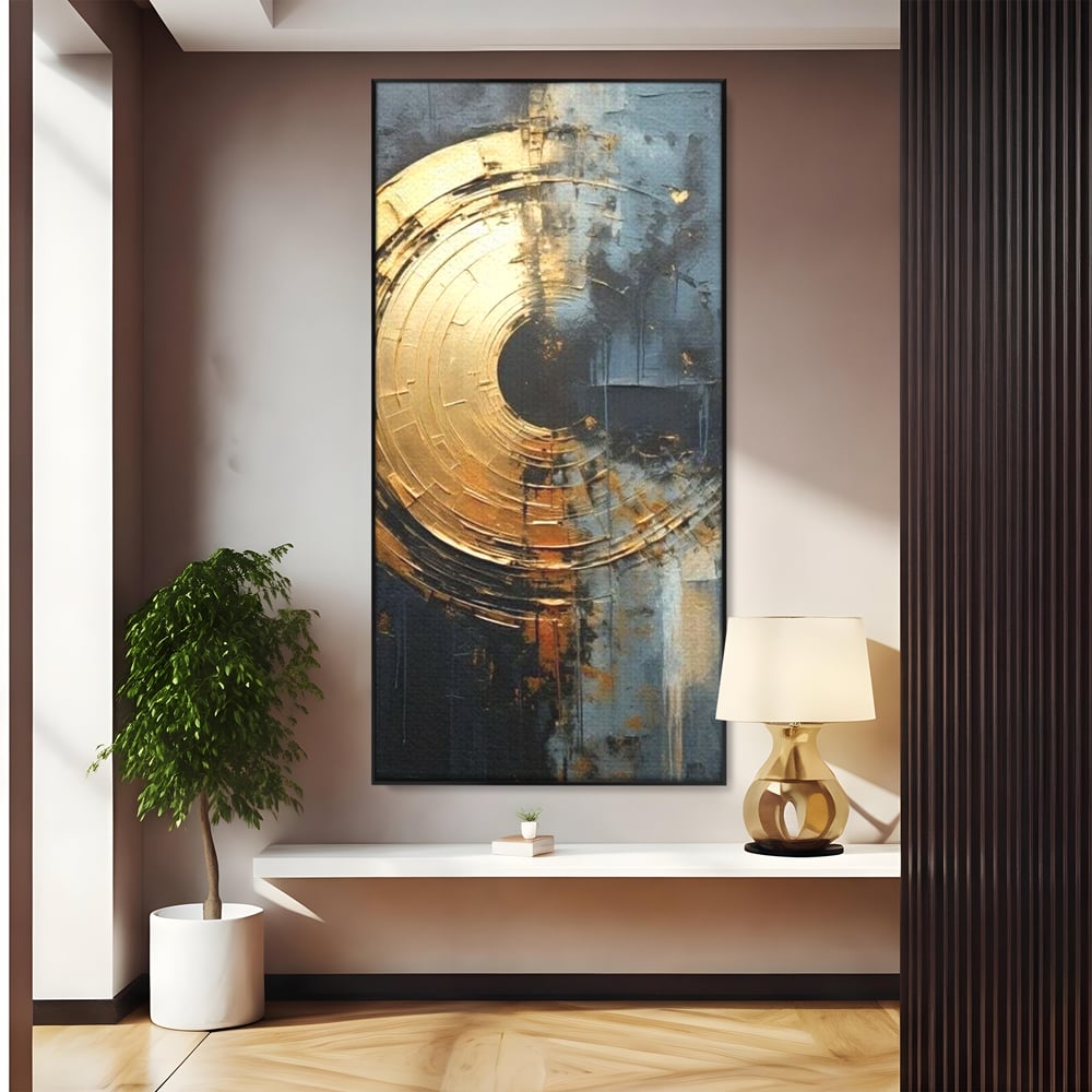 Leinwand Premium Canvas Wall Art, LuxCanva® C1297, Golden Gate, Abstrakt, Gold, Schwarz, Spirale, Zentrum, Universum, Kreis, Schwelle, Schwerkraft, Schwelle, Heilig, Topographie, Kreise, Kreise, Architekturen, Büro, Wohnen, Schlafzimmer