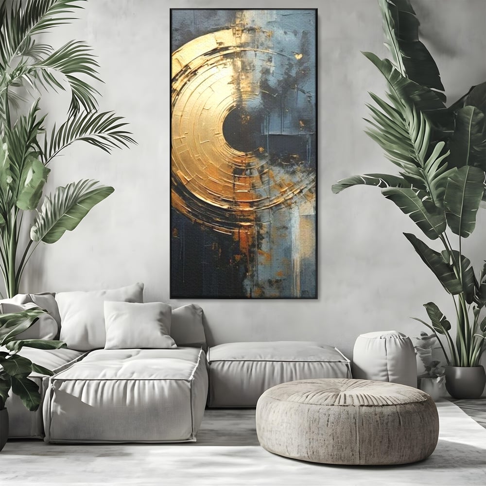Leinwand Premium Canvas Wall Art, LuxCanva® C1297, Golden Gate, Abstrakt, Gold, Schwarz, Spirale, Zentrum, Universum, Kreis, Schwelle, Schwerkraft, Schwelle, Heilig, Topographie, Kreise, Kreise, Architekturen, Büro, Wohnen, Schlafzimmer