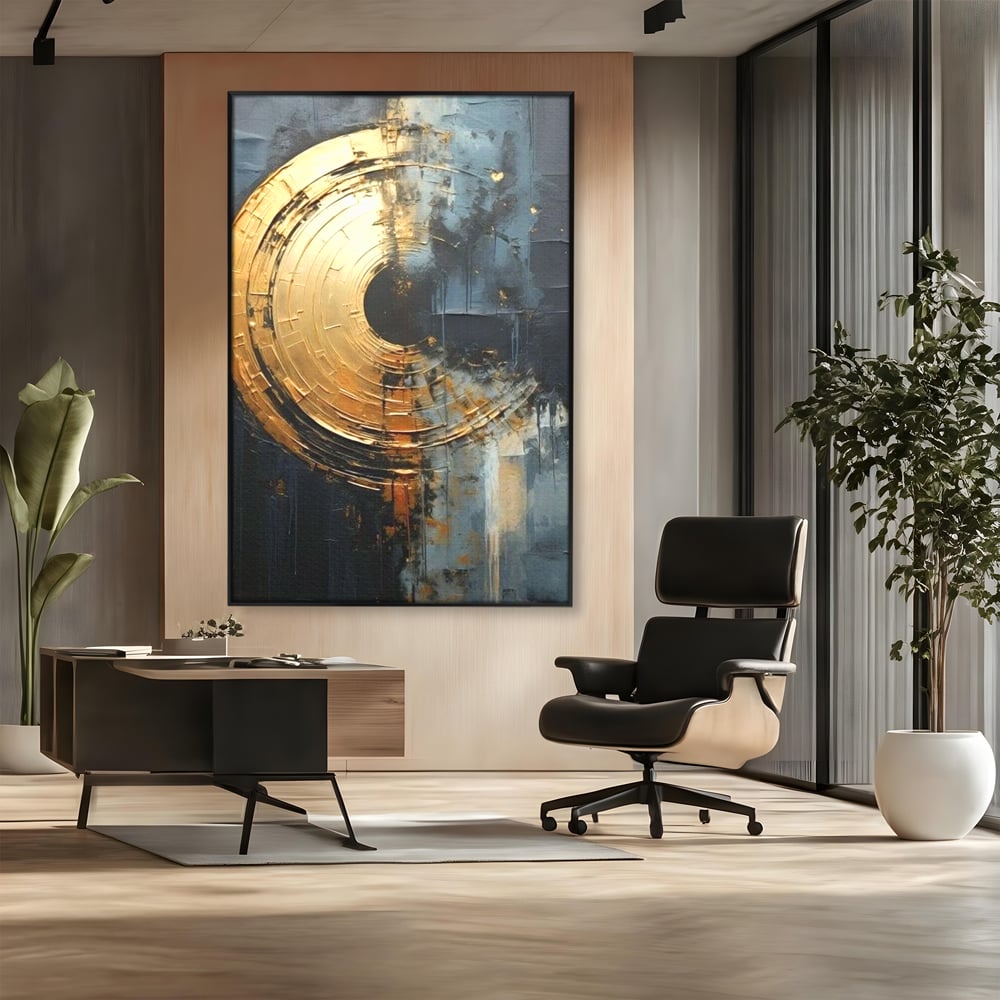 Leinwand Premium Canvas Wall Art, LuxCanva® C1297, Golden Gate, Abstrakt, Gold, Schwarz, Spirale, Zentrum, Universum, Kreis, Schwelle, Schwerkraft, Schwelle, Heilig, Topographie, Kreise, Kreise, Architekturen, Büro, Wohnen, Schlafzimmer