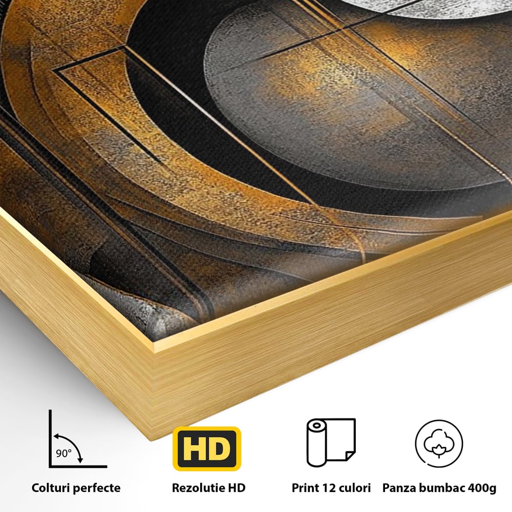 Leinwand Premium Canvas Wall Art, LuxCanva® C1298, Der Kreis, der die Welt hält, Abstrakt, Gold, Schwarz, Grau, Geometrie, Atmen, Gleichgewicht, Schwerkraft, Ritual, Ruhe, Stabilität, Materie, Büro, Wohnen, Schlafzimmer