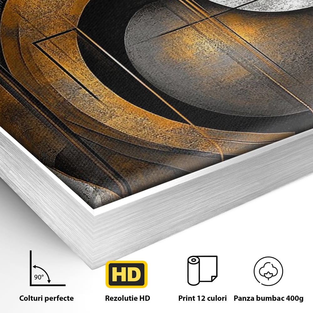 Leinwand Premium Canvas Wall Art, LuxCanva® C1298, Der Kreis, der die Welt hält, Abstrakt, Gold, Schwarz, Grau, Geometrie, Atmen, Gleichgewicht, Schwerkraft, Ritual, Ruhe, Stabilität, Materie, Büro, Wohnen, Schlafzimmer