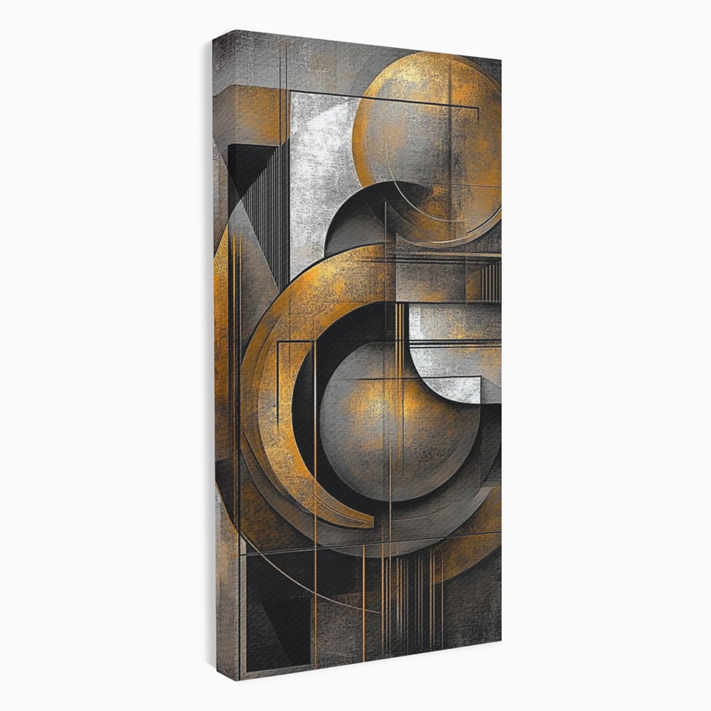 Leinwand Premium Canvas Wall Art, LuxCanva® C1298, Der Kreis, der die Welt hält, Abstrakt, Gold, Schwarz, Grau, Geometrie, Atmen, Gleichgewicht, Schwerkraft, Ritual, Ruhe, Stabilität, Materie, Büro, Wohnen, Schlafzimmer