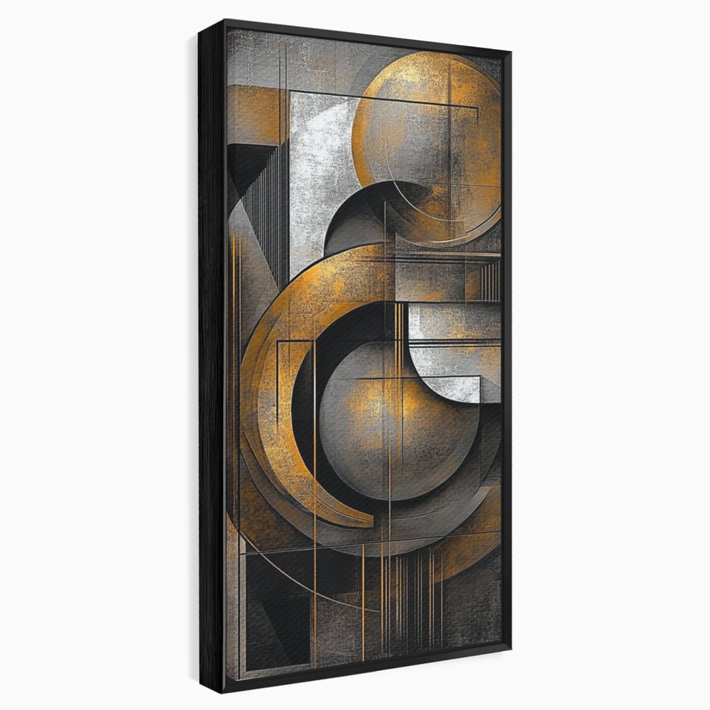 Leinwand Premium Canvas Wall Art, LuxCanva® C1298, Der Kreis, der die Welt hält, Abstrakt, Gold, Schwarz, Grau, Geometrie, Atmen, Gleichgewicht, Schwerkraft, Ritual, Ruhe, Stabilität, Materie, Büro, Wohnen, Schlafzimmer