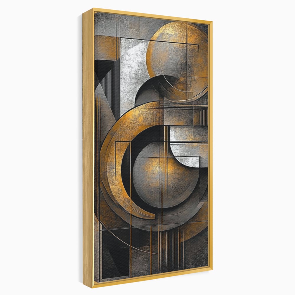 Leinwand Premium Canvas Wall Art, LuxCanva® C1298, Der Kreis, der die Welt hält, Abstrakt, Gold, Schwarz, Grau, Geometrie, Atmen, Gleichgewicht, Schwerkraft, Ritual, Ruhe, Stabilität, Materie, Büro, Wohnen, Schlafzimmer
