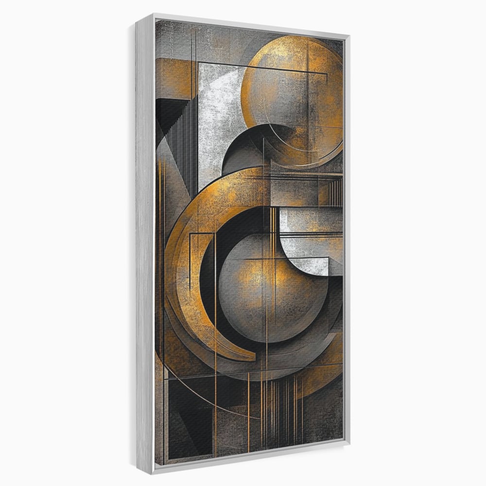 Leinwand Premium Canvas Wall Art, LuxCanva® C1298, Der Kreis, der die Welt hält, Abstrakt, Gold, Schwarz, Grau, Geometrie, Atmen, Gleichgewicht, Schwerkraft, Ritual, Ruhe, Stabilität, Materie, Büro, Wohnen, Schlafzimmer