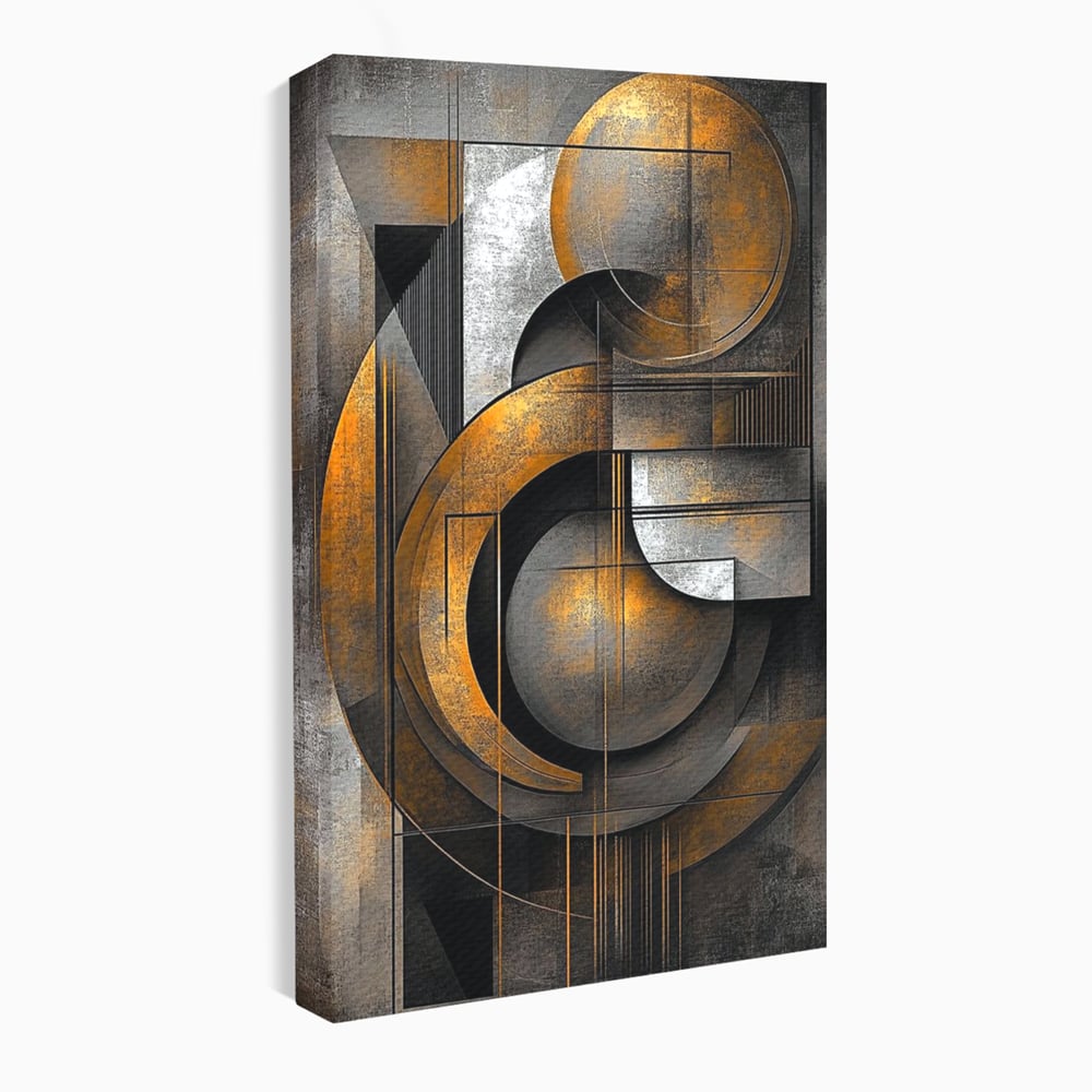 Leinwand Premium Canvas Wall Art, LuxCanva® C1298, Der Kreis, der die Welt hält, Abstrakt, Gold, Schwarz, Grau, Geometrie, Atmen, Gleichgewicht, Schwerkraft, Ritual, Ruhe, Stabilität, Materie, Büro, Wohnen, Schlafzimmer