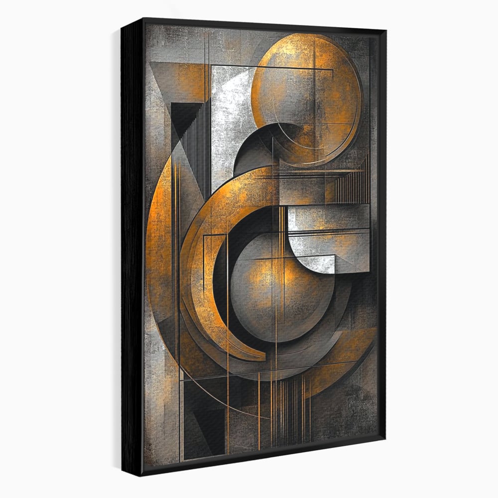 Leinwand Premium Canvas Wall Art, LuxCanva® C1298, Der Kreis, der die Welt hält, Abstrakt, Gold, Schwarz, Grau, Geometrie, Atmen, Gleichgewicht, Schwerkraft, Ritual, Ruhe, Stabilität, Materie, Büro, Wohnen, Schlafzimmer
