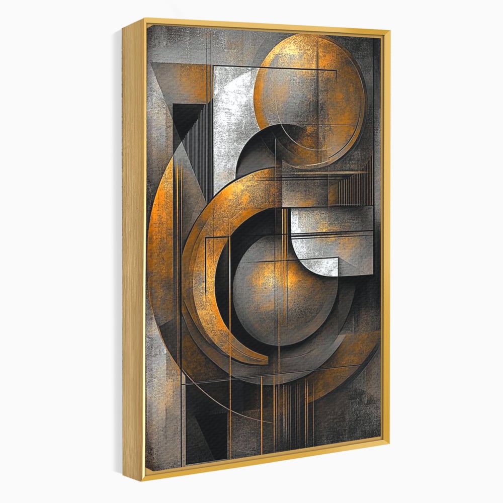 Leinwand Premium Canvas Wall Art, LuxCanva® C1298, Der Kreis, der die Welt hält, Abstrakt, Gold, Schwarz, Grau, Geometrie, Atmen, Gleichgewicht, Schwerkraft, Ritual, Ruhe, Stabilität, Materie, Büro, Wohnen, Schlafzimmer