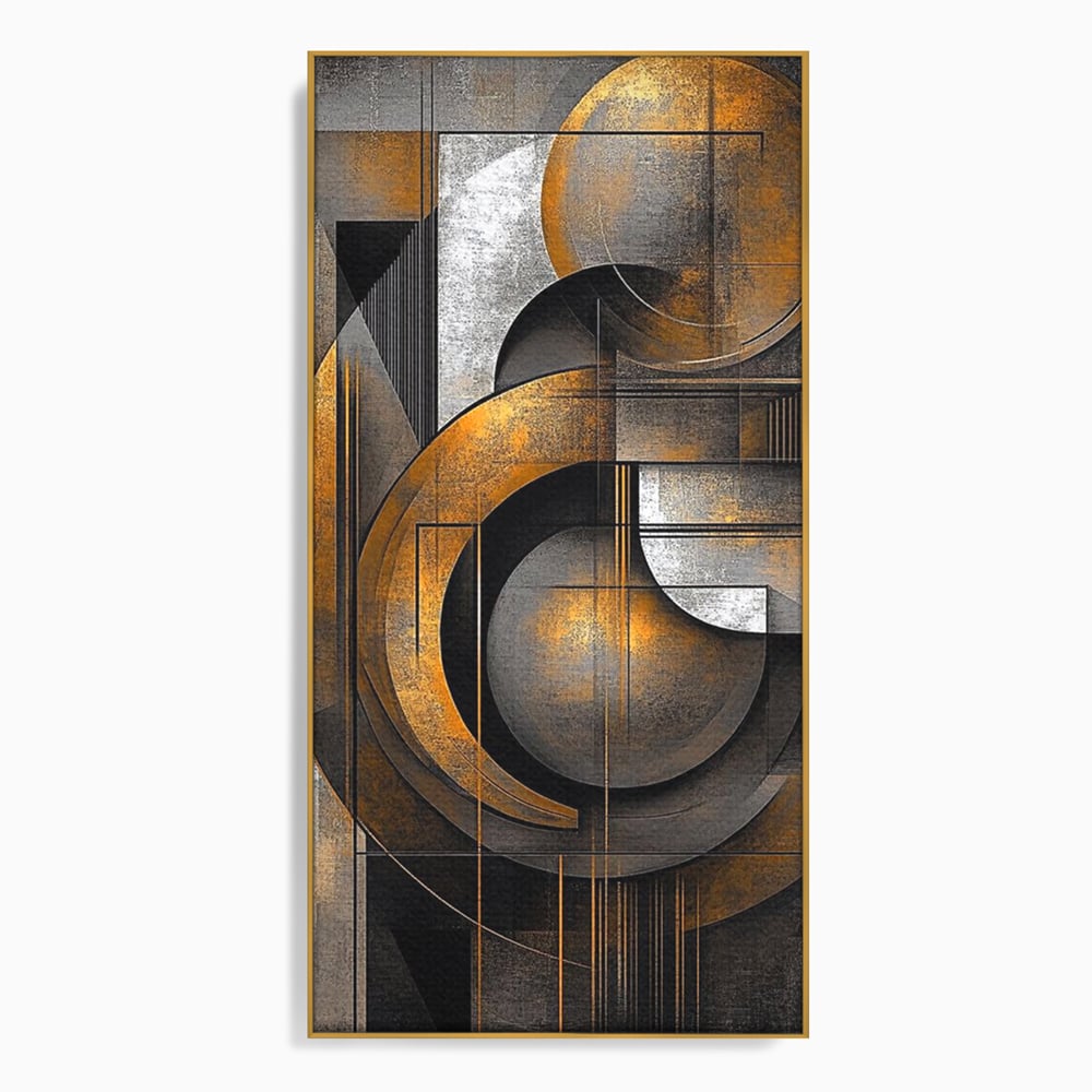 Leinwand Premium Canvas Wall Art, LuxCanva® C1298, Der Kreis, der die Welt hält, Abstrakt, Gold, Schwarz, Grau, Geometrie, Atmen, Gleichgewicht, Schwerkraft, Ritual, Ruhe, Stabilität, Materie, Büro, Wohnen, Schlafzimmer