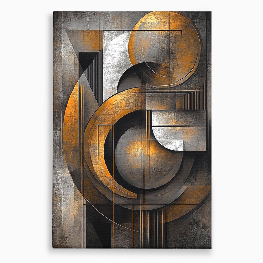 Leinwand Premium Canvas Wall Art, LuxCanva® C1298, Der Kreis, der die Welt hält, Abstrakt, Gold, Schwarz, Grau, Geometrie, Atmen, Gleichgewicht, Schwerkraft, Ritual, Ruhe, Stabilität, Materie, Büro, Wohnen, Schlafzimmer