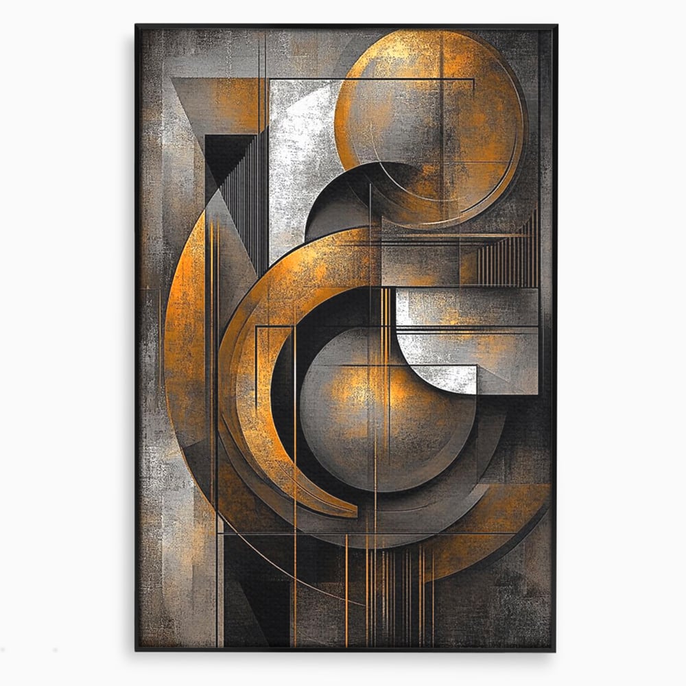 Leinwand Premium Canvas Wall Art, LuxCanva® C1298, Der Kreis, der die Welt hält, Abstrakt, Gold, Schwarz, Grau, Geometrie, Atmen, Gleichgewicht, Schwerkraft, Ritual, Ruhe, Stabilität, Materie, Büro, Wohnen, Schlafzimmer
